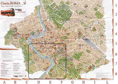 Mapa Roma (Zona Sur I) - Trastevere, Isla Tiberina, Panten, Plaza de Venecia, Aventino, Circo Massimo, Capidoglio