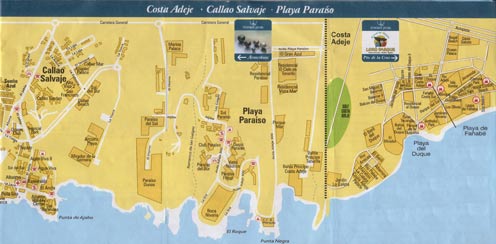 Plano callejero de la Costa de Adeje, Callao Salvaje y la Playa Paraiso.